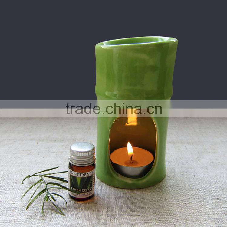 Unique design Green color bamboo shape ceramic Fragrance Oil Burner set