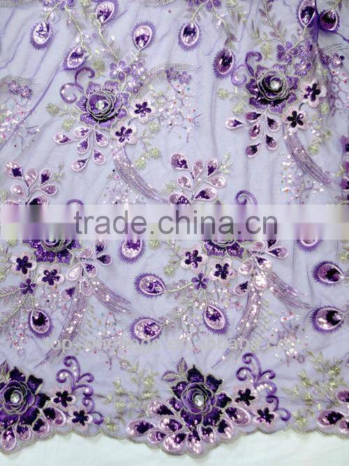 2013 French net lace with applique diamond african french lace