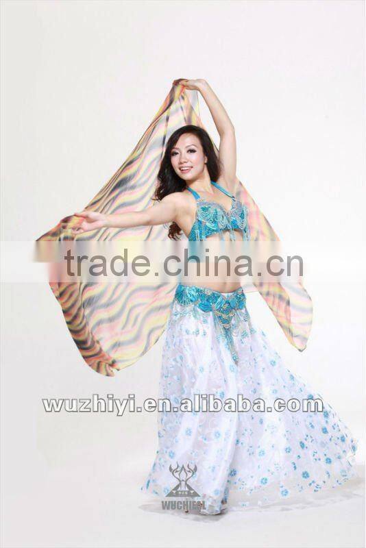 Wuchieal Silk Belly Dance Veil in Gradation Colors, Dance Accessory in Belly Dance Performance