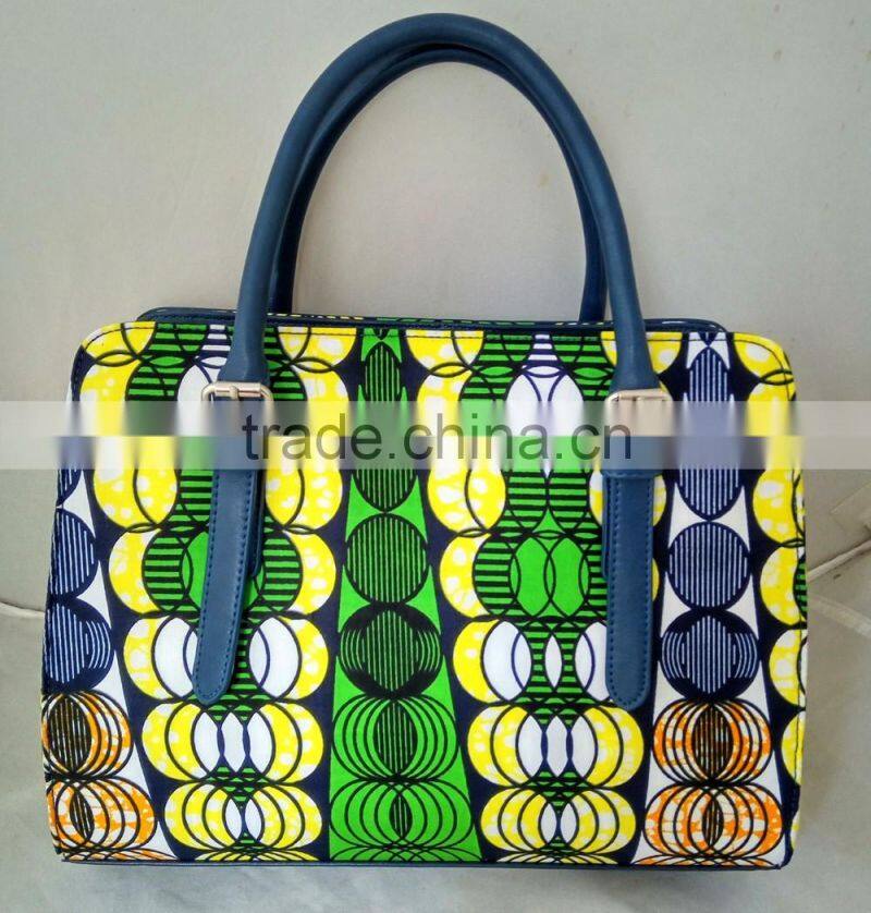 Wholesale African ankara wax print fabric women handbags African model all kinds of handbags leather purse