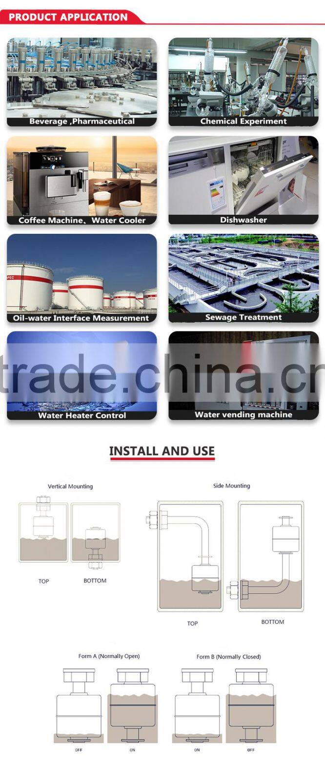 Soway PP signal/ multipoint vertical type float level switch for various tanks