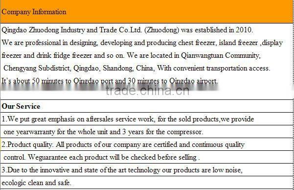 2m Glass top doors quick frozen chest freezer