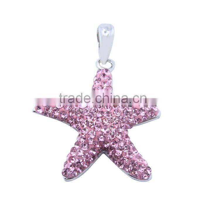 glued CZ silver handmade ocean plant starfish pink pendant