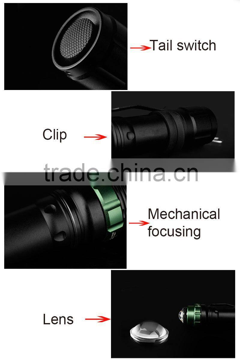 Aluminum zoom focus light flashlight, 2013 police flashlight, use C REE XP-E bright led with clip for easy carry