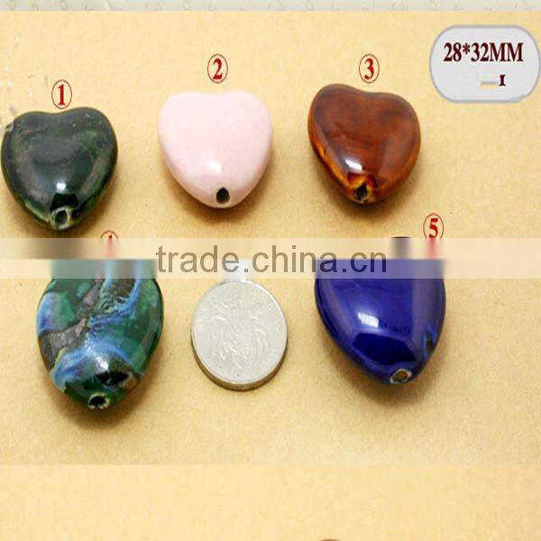 Fashion new design Bead porcelain , 28x32 mm, heart shape hole size: 4 mm 10pcs per bag