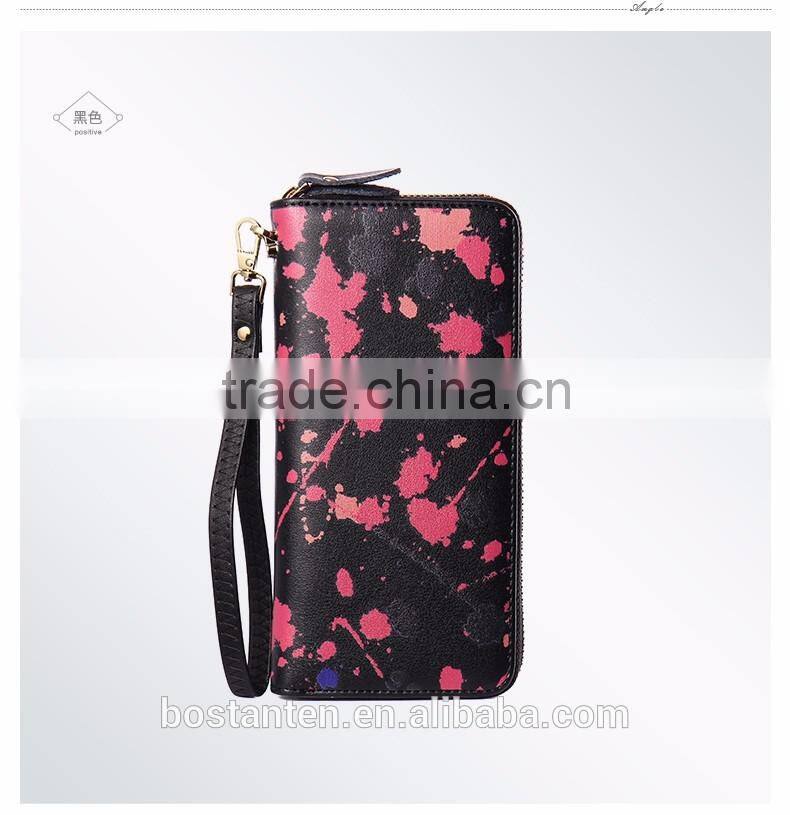 zipper nice painting evening clutch women wallet leather with hand strap