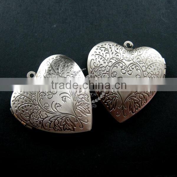 39mm big flower heart shape vintage style antiqued silver flower photo locket DIY pendant charm jewelry supplies 1133004