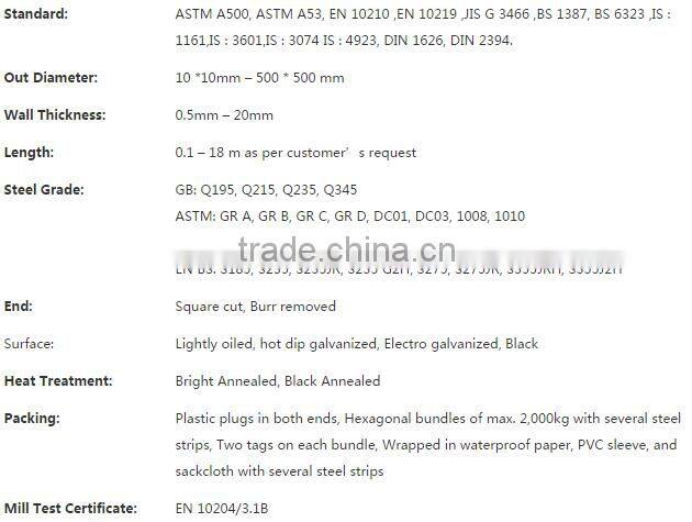 Rectangular or Square carbon steel tube &pipe for building and structure windows