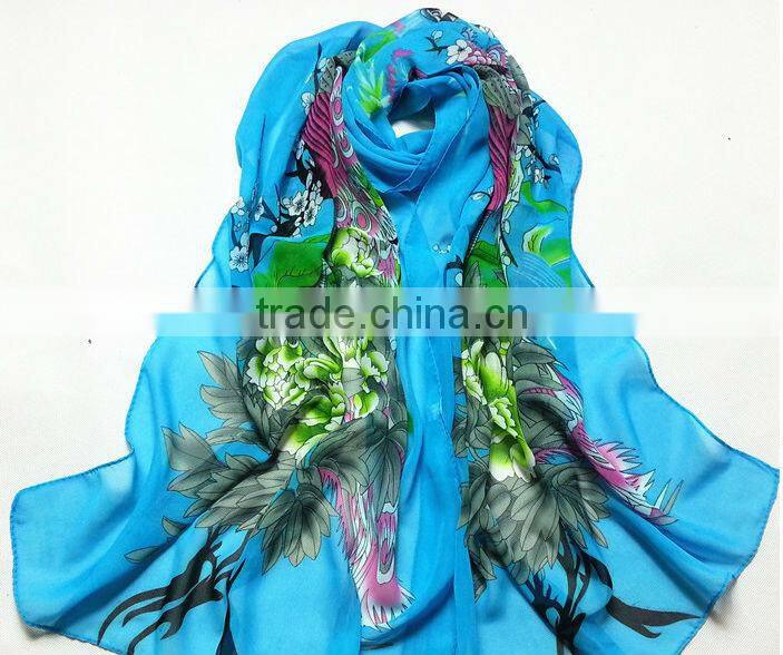 2014 Newest Fashion Flower Peacock Silk Chiffon Neck Scarf Wrap Shawl Stole Neck Wrap Women