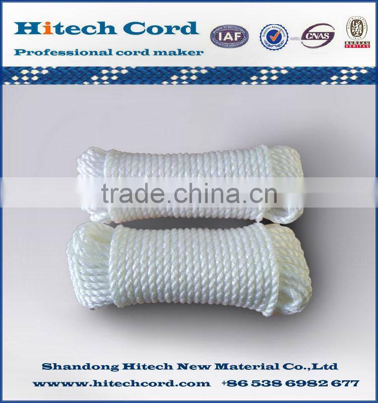 High tensile strength white color polyester Material 3 strand twist polyester cord