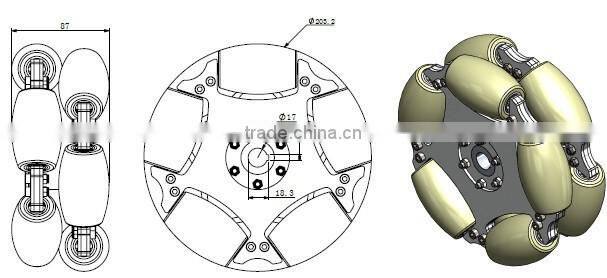 203mm Heavy Duty Industrial omni directional wheel with Pu Roller (professional custom,payload:80KG/pcs )