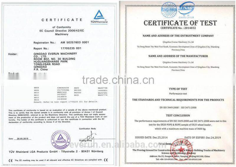 Qingdao Everun Mini Wheel Loader(2.0Ton),Construction Machinery,Articulated Loader With V Snow Blade