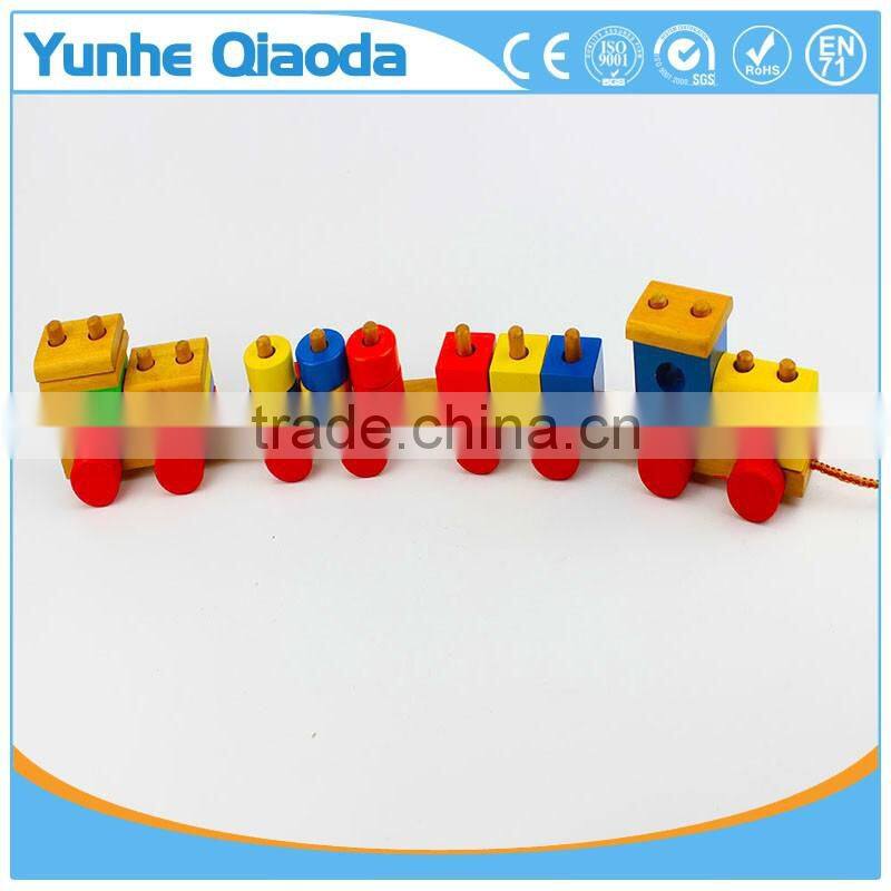 colorful Wood stocking Train Toys Geometric Building Blocks Education Gift