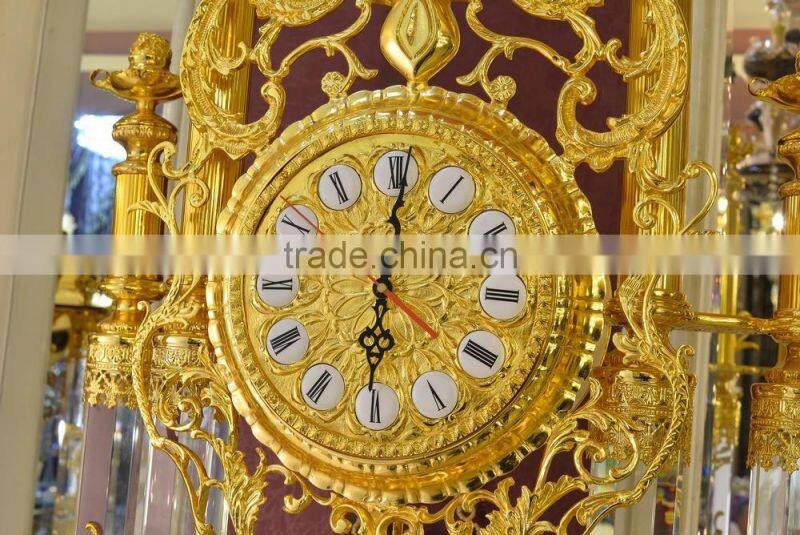 Luxury Copper and Crystal Clock, Grandfather Antique Clocks, Marble Base Tube Clock