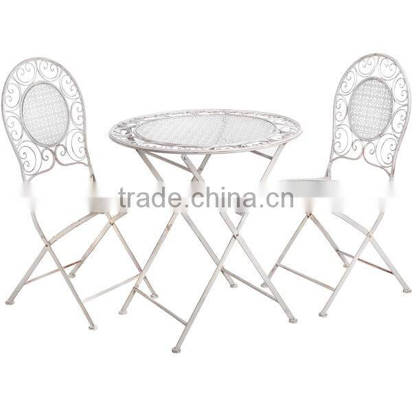 Folding Iron Garden Table and Chair Set in Cream