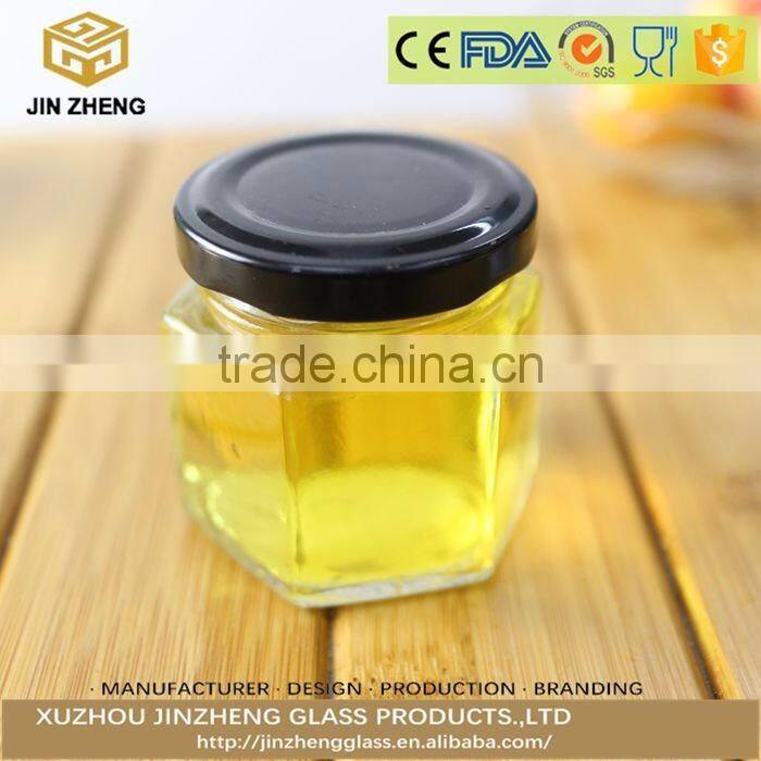 hexagonal 60ml empty glass honey jar/honey glass container