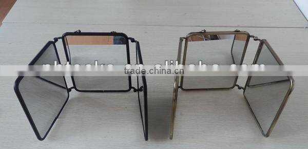 Three sides metal foldable mini desktop make up mirror