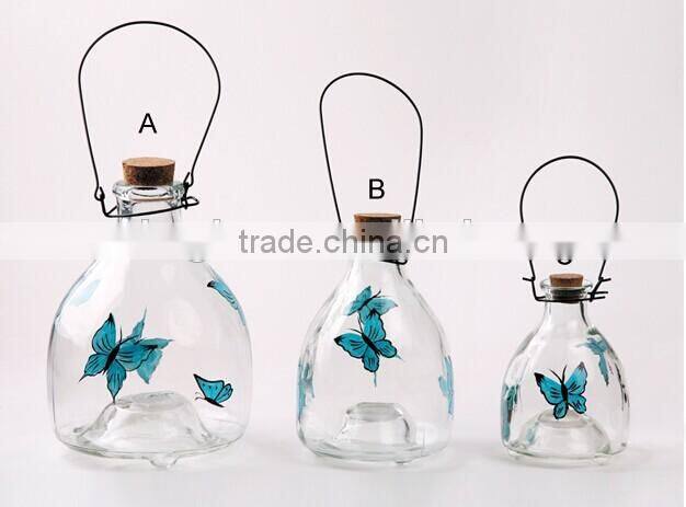 3pcs glass wasp trap with metal handle amd cork hanging glass bee catcher glassware