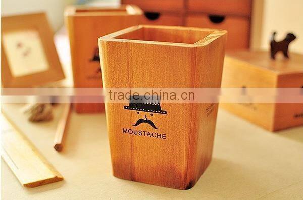 South Korea stationery, retro creative beard shape, lovely wooden pencil holder