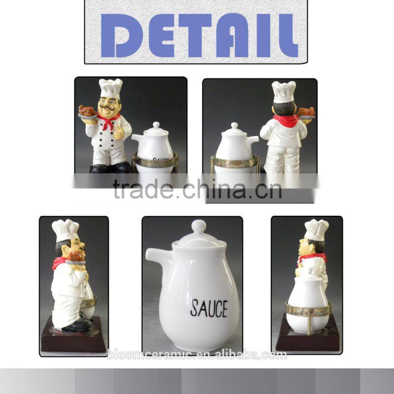 Hot seller sauce bottle,polyresin chef figurines,sauce bottle holder