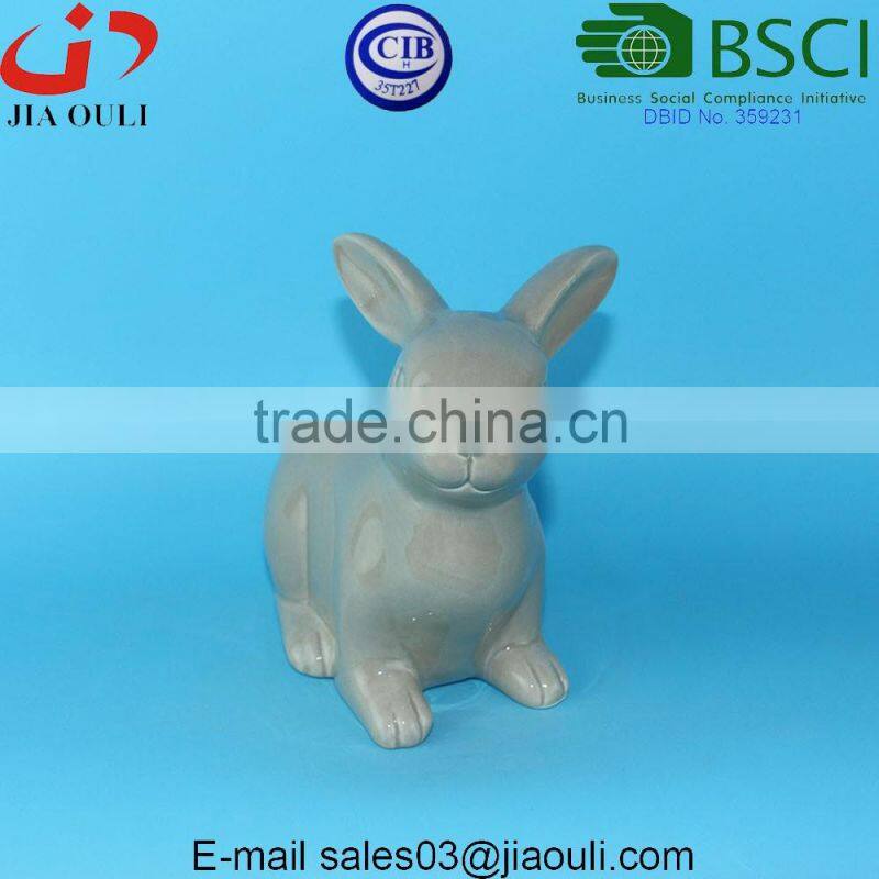 BSCI Audit Factory EASTER Rabbit Figurines small grey/white porcelain ceramic rabbit, Easter bunny