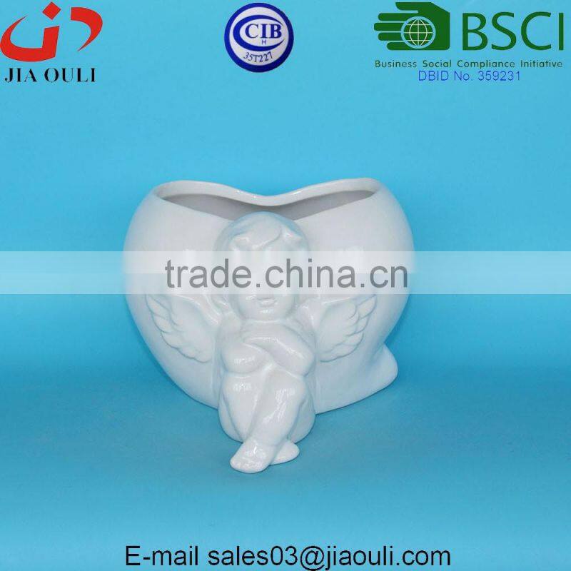 Ceramic plant pots Heart shaped boxes white glazed