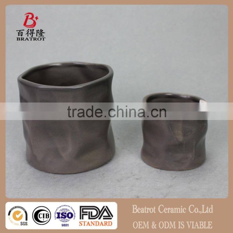 Set of 2 Modern Decorative Folded Design Small Ceramic Plant Pot Flower Planter