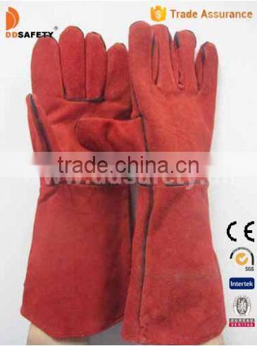 DDSAFETY Red cow split welding gloves with Full palm and lining