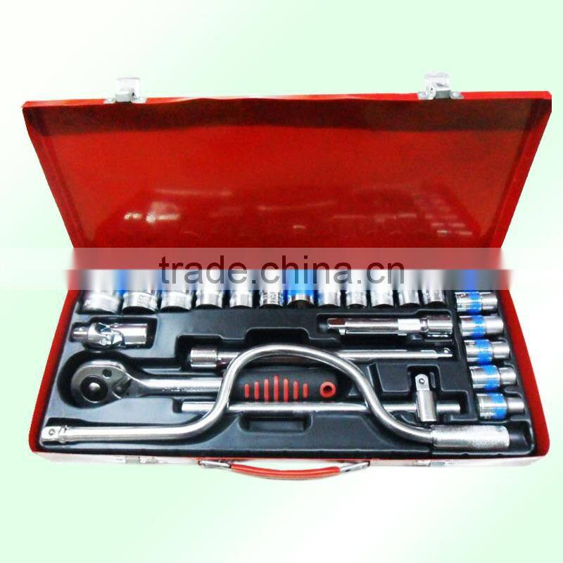 D6007-1 1/2" 24 PCS curved rod soket wrench/spanner tool set with iron box
