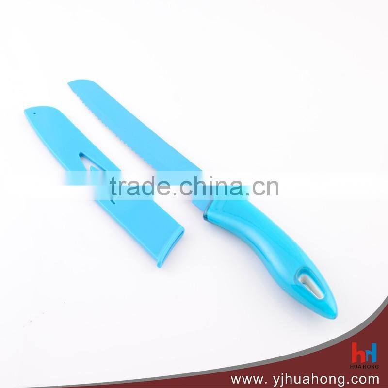 Non-stick color coating flower painting stainless steel kitchen knife,chef knife,santoku knife with serrated blade (HF-42)