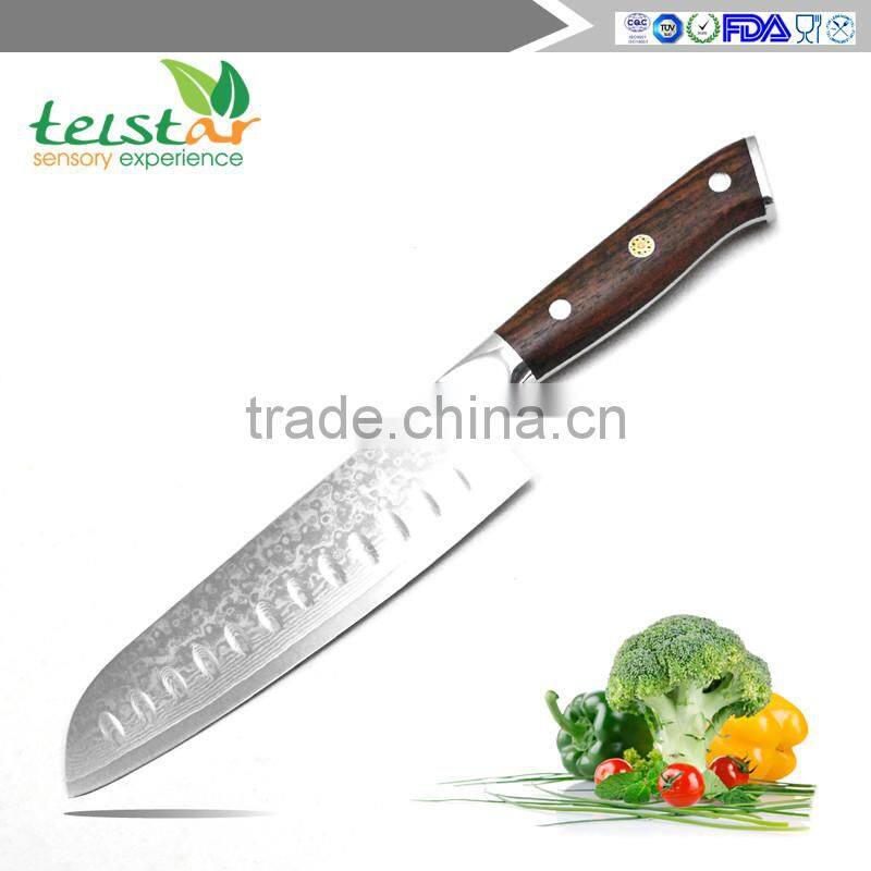 7 inch VG10 Damascus santoku knife The Brazilian rosewood handle