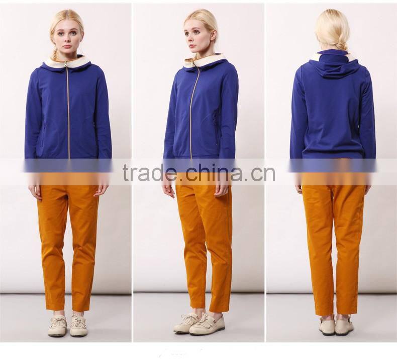 2016 fashion design Autumn fleece cotton sweatershirts Full zipper hoody wholesale women hoodies