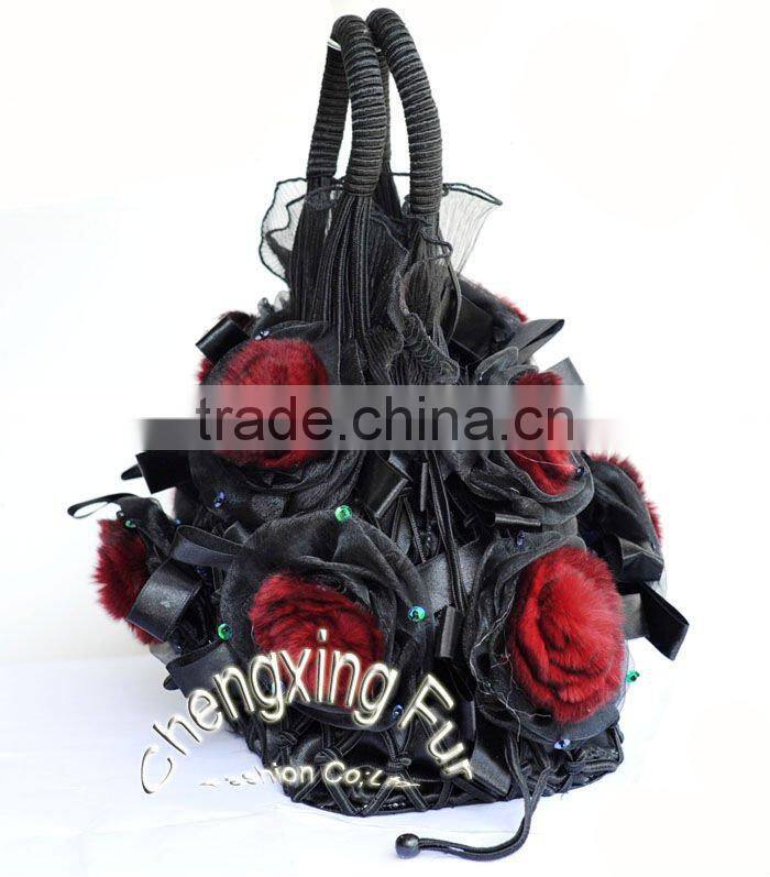 CX-H-30C Genuine Rex Fur Flower Evening Bag