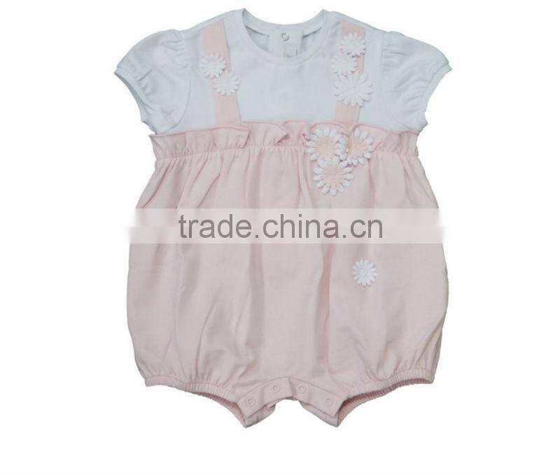2014 cute baby plain rompers baby girl applique flowers jumpsuit for kids bodysuit