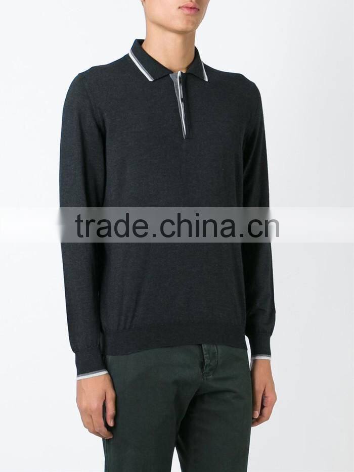 Black cashmere-silk blend double mercerized cotton polo shirt for male on sale