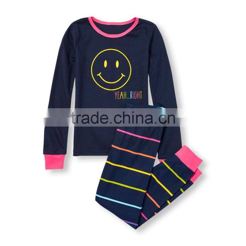 Stripes and heart printed girls raglan sleeve pajama set