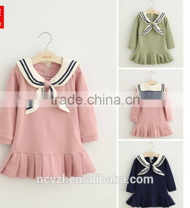 custom wholesale cute baby girl navy style children/baby long sleeve half dress