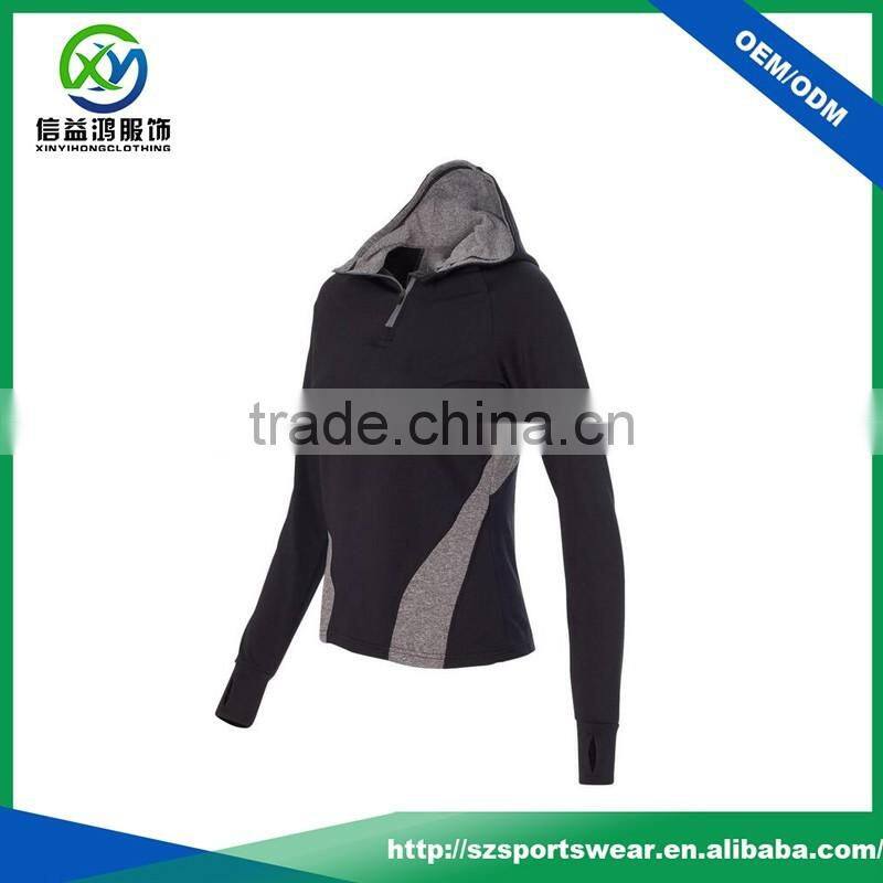 OEM Contrast Color 1/4 Zipper Women Pullover Sweatshirt With Hood