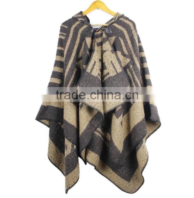 2016 new design fashion autumn winter acrylic bohemian poncho shawls with hooded for women