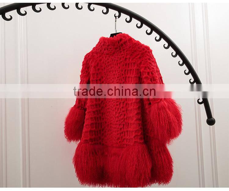 YR117 Mexico Style Fahion Fur Jacket Colored Genuine Mongolia and Rabbit Fur Coat
