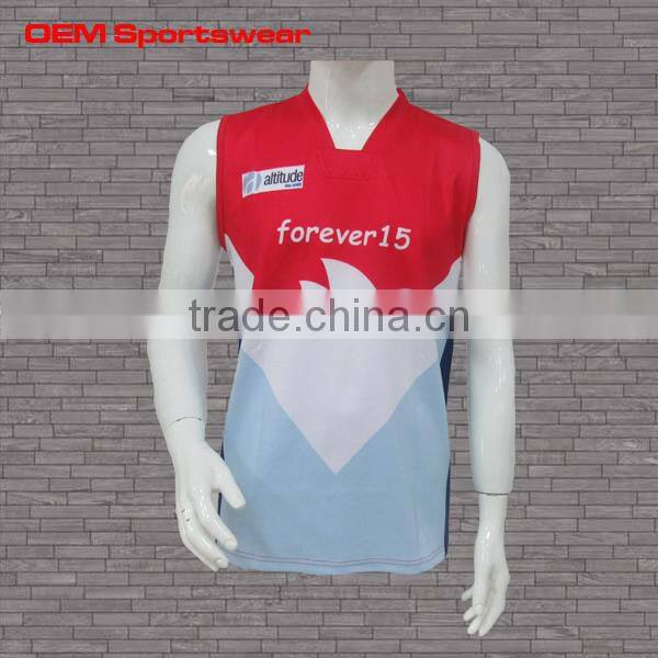 Latest color red design sleeveless wholesale youth football jersey