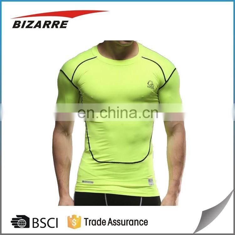Custom Moisture Wicking Fitness Clothing Polyester Spandex Muscle Compression Gym Mens T Shirts