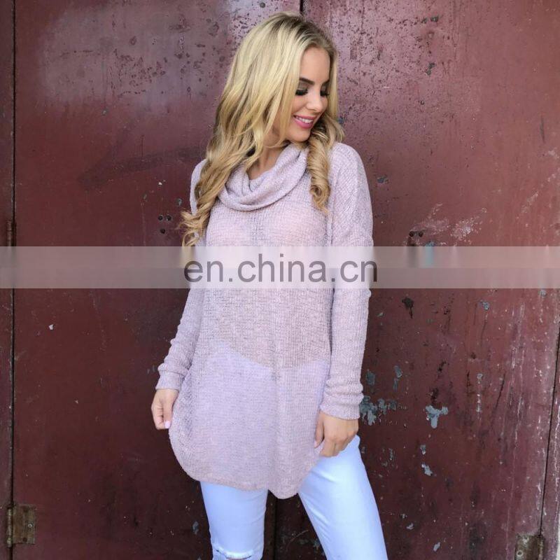 New Fashion Cotton Knit Woman Sweater Top with Curved Hem