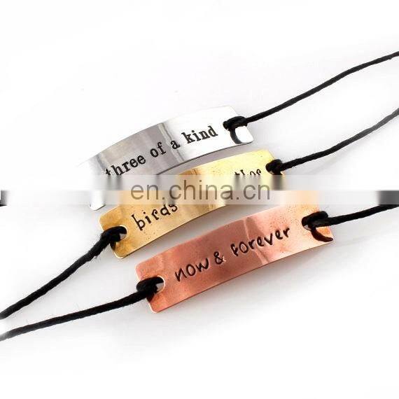 Wax cord Stamped Metal Friendship Bracelets