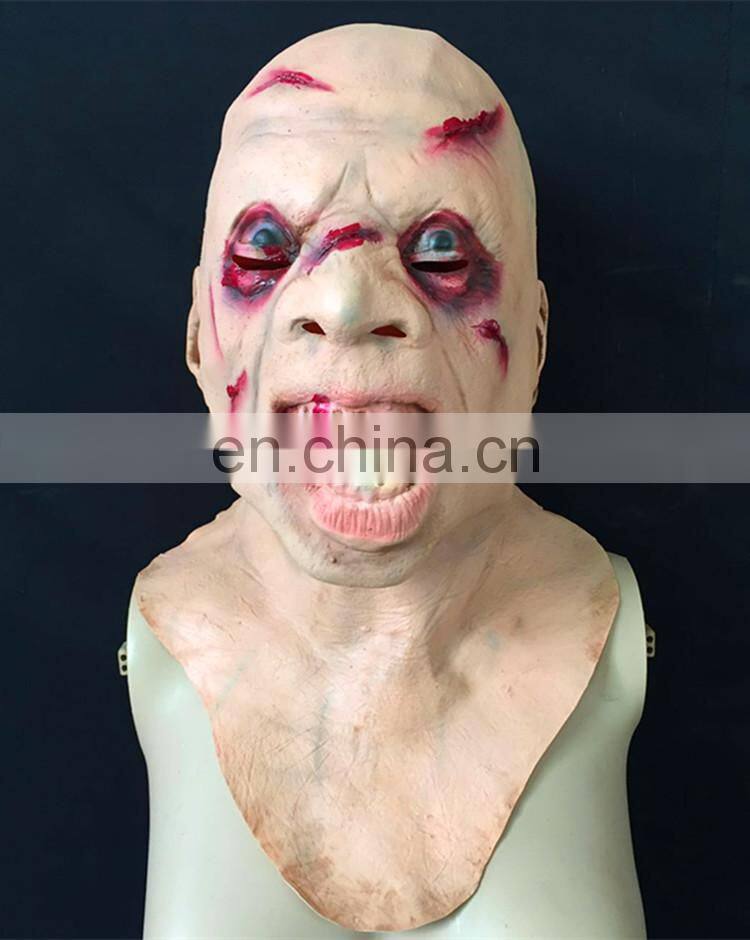 Halloween mask green latex terror Performing party devil skeleton mask