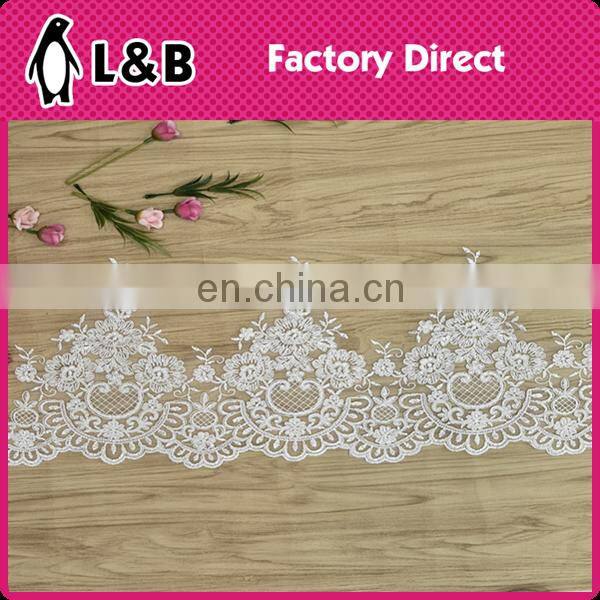 2016 manufacturer flower designs embroideried ivory bridal lace trimmings,embroidered bridal lace trim