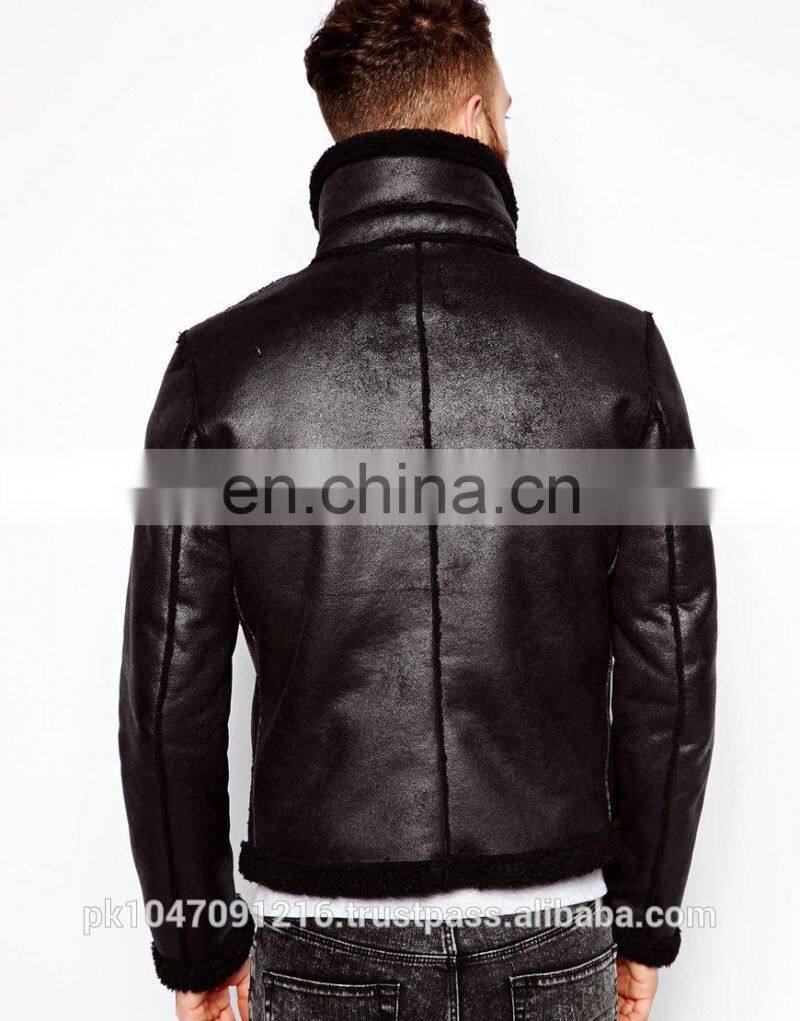 Leather Look Jacket With Faux Shearling