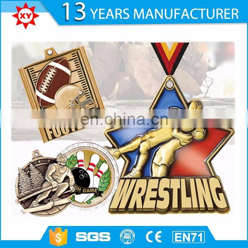 top sale custom hign quality football gold award medals with ribbons