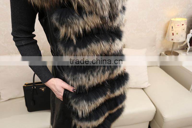 Great Fashionable Lady's Real Raccoon Fur & Rabbit Pelt Leather Clothing