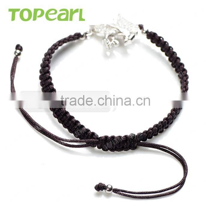 Topearl Jewelry 925 Sterling Silver Beads Jewelry Bird Charm Hand-knitted Bracelet Colorful Silver Bracelets For Gift 9SB14